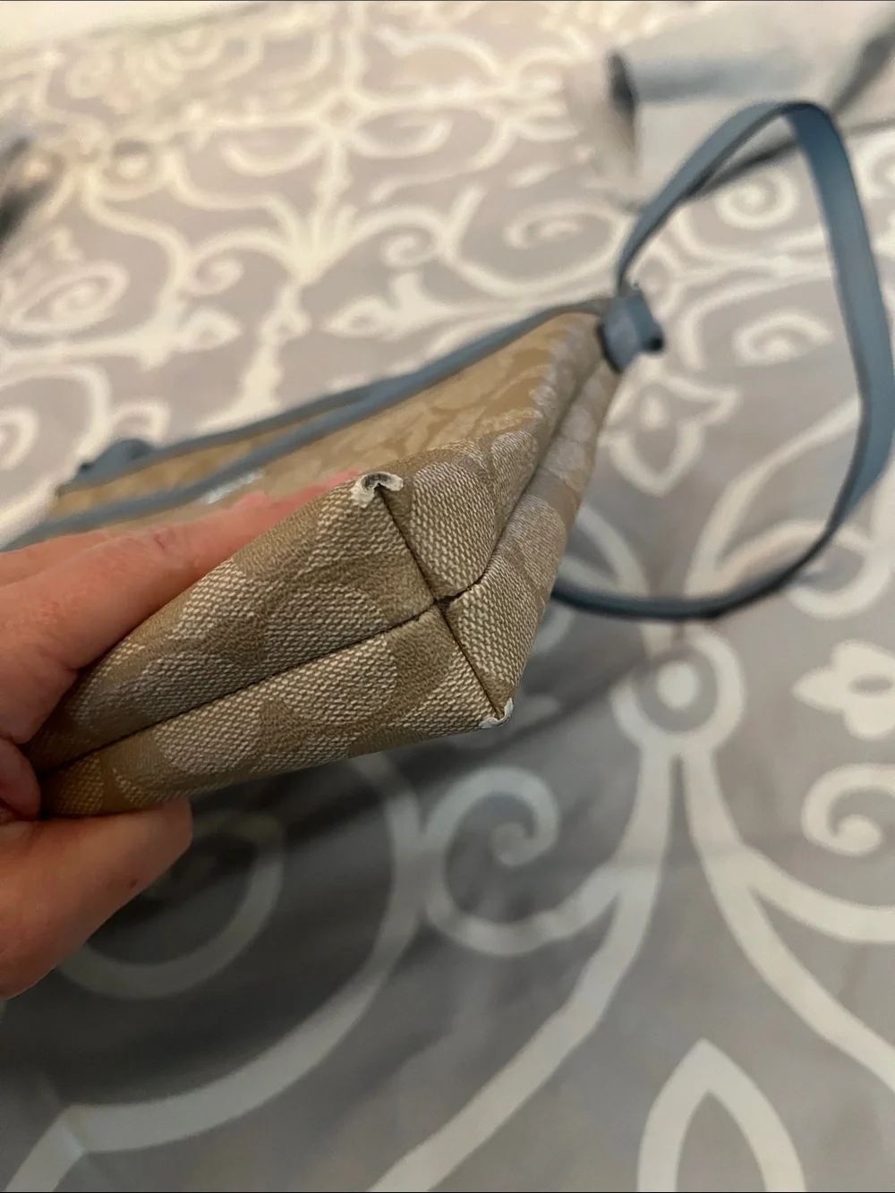 COACH File Crossbody Signature Coated Canvas Khaki Cornflower Blue 2017